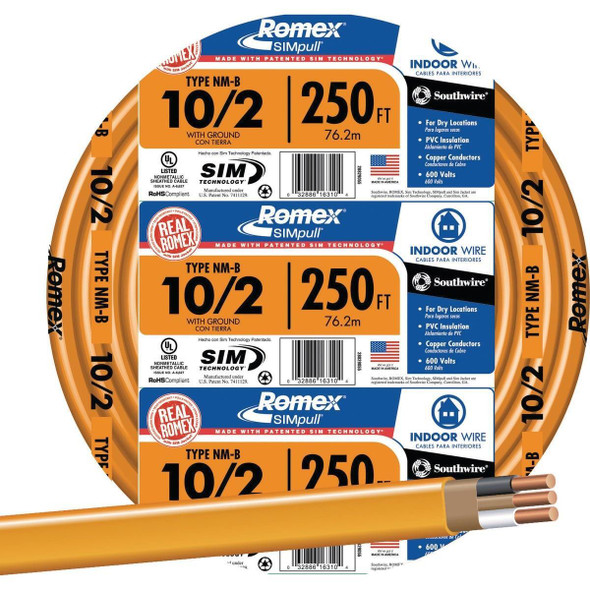 28829055 Romex 250 Ft. 10/2 Solid Orange NMW/G Electrical Wire