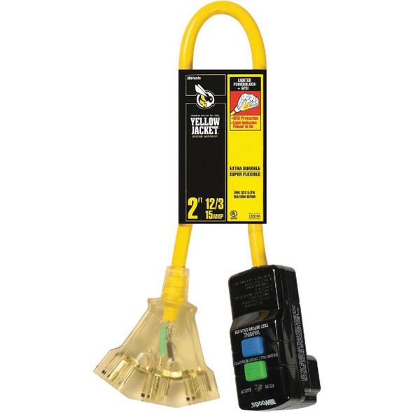 2814 Yellow Jacket 2 Ft. 12/3 GFI Extension Cord with Powerblock