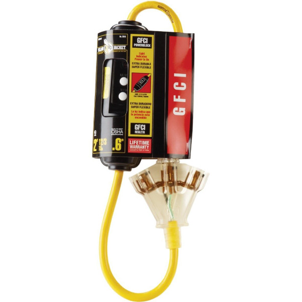2816 Yellow Jacket 2 Ft. 12/3 Yellow 3-Outlet GFCI Extension Cord