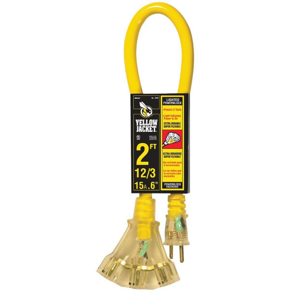 2882 Yellow Jacket 2 Ft. 12/3 Contractor Grade Power Block Extension Cord