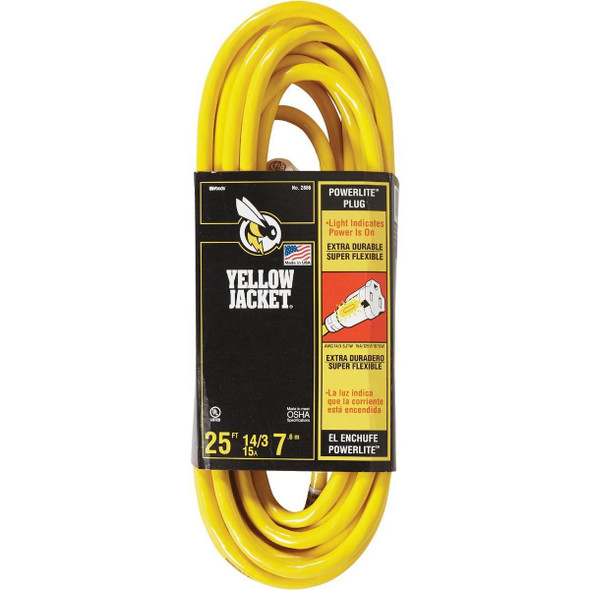 2886AC Yellow Jacket 25 Ft. 14/3 Indoor/Outdoor Extension Cord with PowerLite Plug