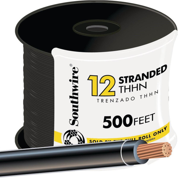 22964158 Southwire 500 Ft. 12 AWG Stranded Black THHN Electrical Wire