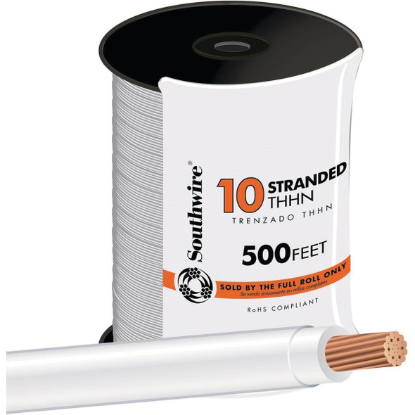 22974057 Southwire 500 Ft. 10 AWG Stranded White THHN Electrical Wire