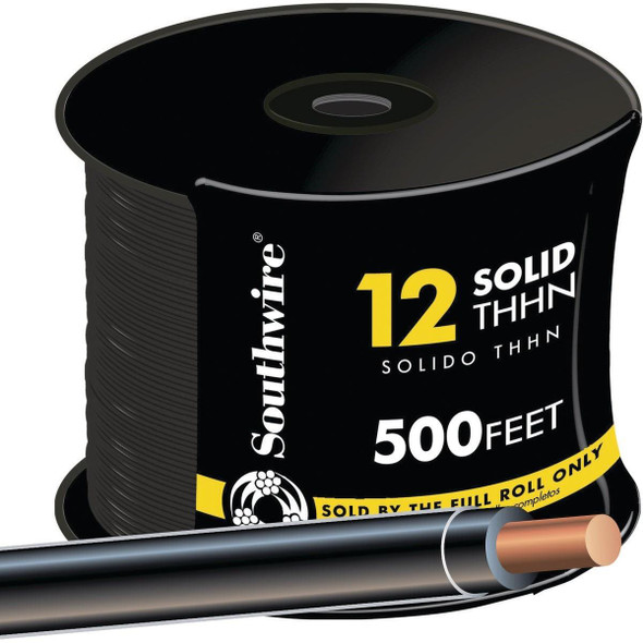11587358 Southwire 500 Ft. 12 AWG Solid Black THHN Electrical Wire