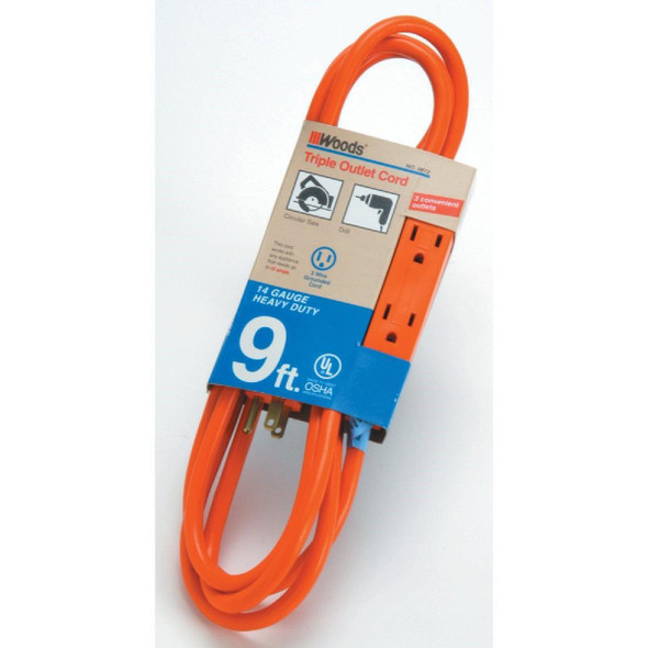 0872 Woods 9 Ft. 14/3 Triple Outlet Extension Cord