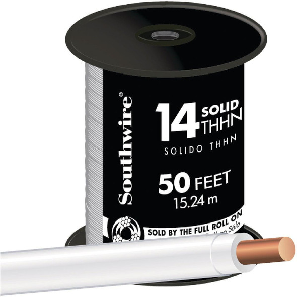 11580883 Southwire 50 Ft. 14 AWG Solid White THHN Electrical Wire