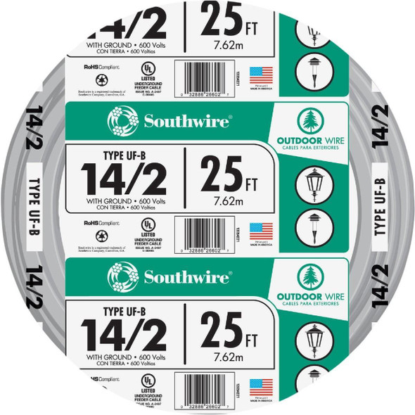 13054221 Southwire 25 Ft. 14 AWG 2-Conductor UFW/G Electrical Wire