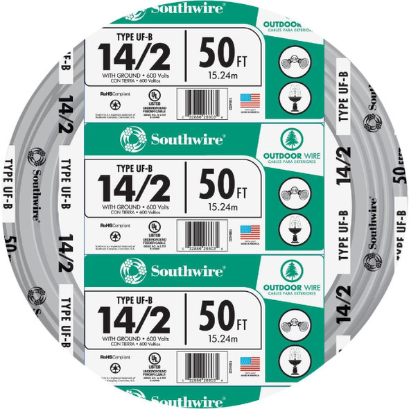 13054222 Southwire 50 Ft. 14 AWG 2-Conductor UFW/G Electrical Wire