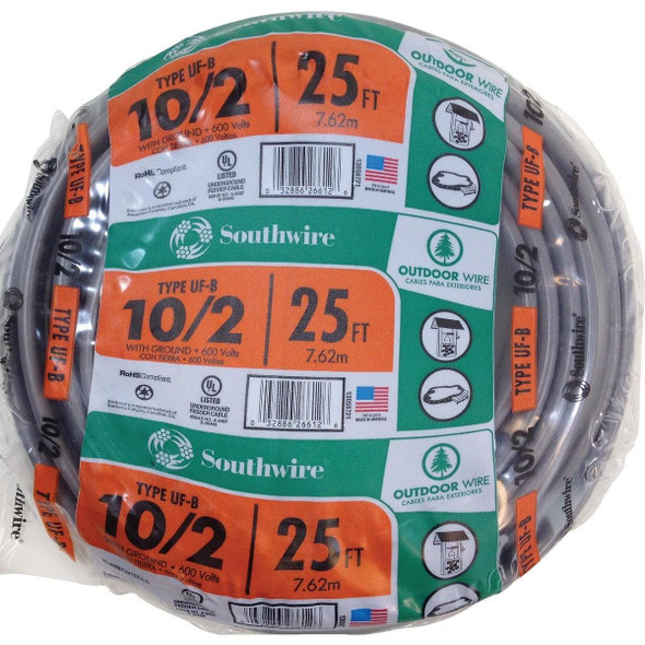 13056721 Southwire 25 Ft. 10 AWG 3-Conductor UFW/G Electrical Wire