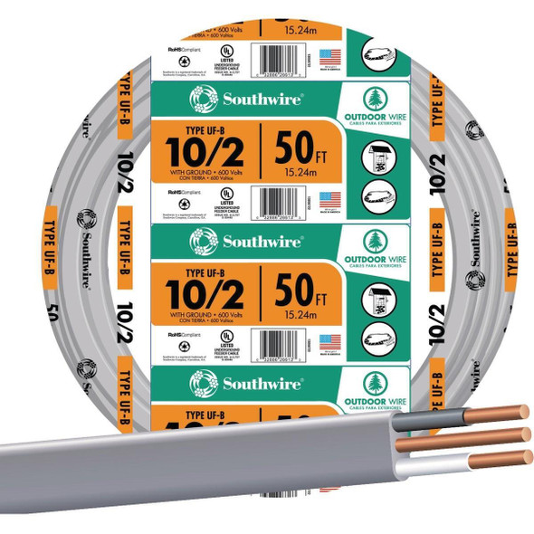 13056722 Southwire 50 Ft. 10 AWG 2-Conductor UFW/G Electrical Wire
