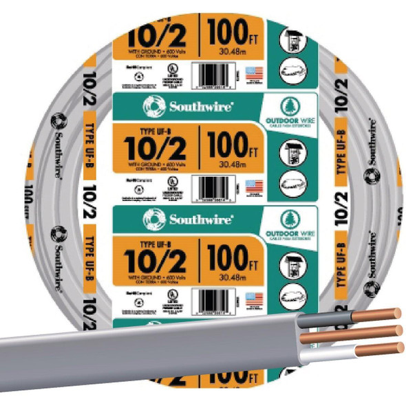 13056728 Southwire 100 Ft. 10 AWG 2-Conductor UFW/G Electrical Wire