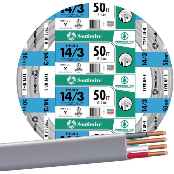 13057522 Southwire 50 Ft. 14 AWG 3-Conductor UFW/G Electrical Wire