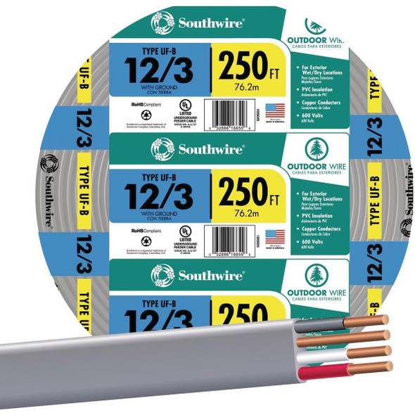 13058355 Southwire 250 Ft. 12 AWG 3-Conductor UFW/G Electrical Wire