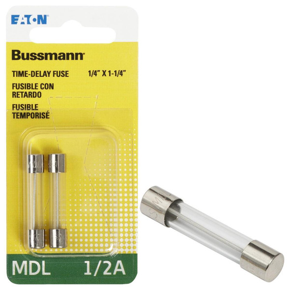 BP/MDL-1/2 Bussmann 1/2A MDL Glass Tube Electronic Fuse (2-Pack)