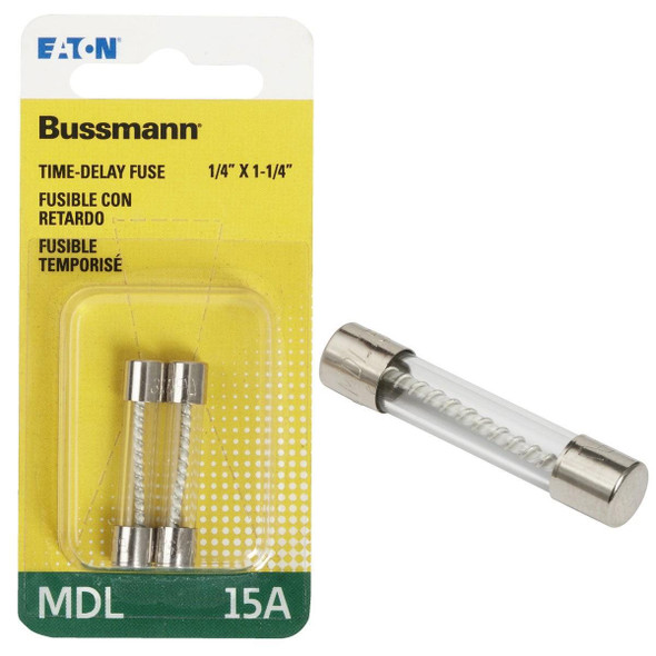 BP/MDL-15 Bussmann 15A MDL Glass Tube Electronic Fuse (2-Pack)