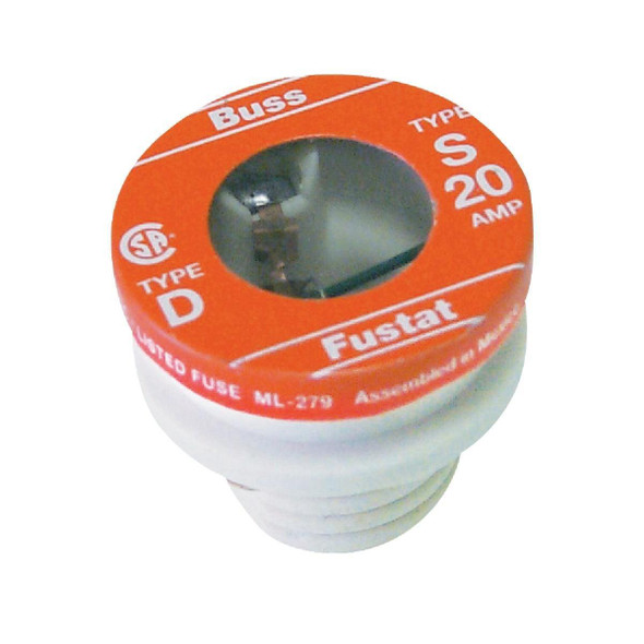 S-20 Bussmann 20A S Time-Delay Plug Fuse (4-Pack)