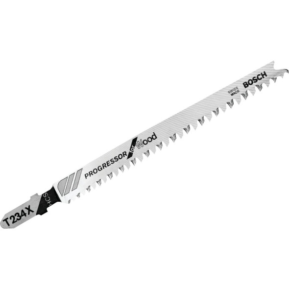 T234X Bosch T-Shank 4-1/2 In. x 8-12 TPI High Carbon Steel Jig Saw Blade, Progressor for Wood (5-Pack)