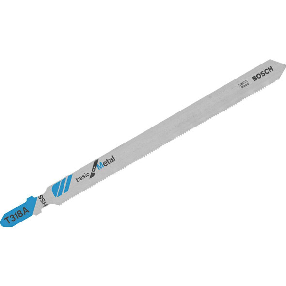 T318A Bosch T-Shank 5-1/4 In. x 24 TPI High Speed Steel Jig Saw Blade, Basic for Metal (5-Pack)