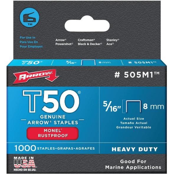 505M1 Arrow T50 Heavy-Duty Monel Staple, 5/16 In. (1000-Pack)