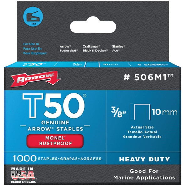 506M1 Arrow T50 Heavy-Duty Monel Staple, 3/8 In. (1000-Pack)