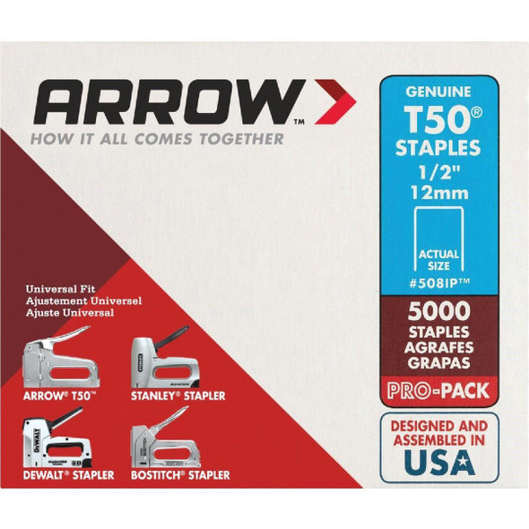 508IP Arrow T50 Pro-Pack Heavy-Duty Staple, 1/2 In. (5000-Pack)