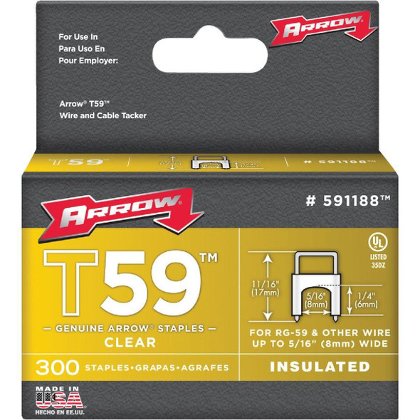 591188 Arrow Insulated Clear Cable Staple, 1/4 In. (300-Pack)