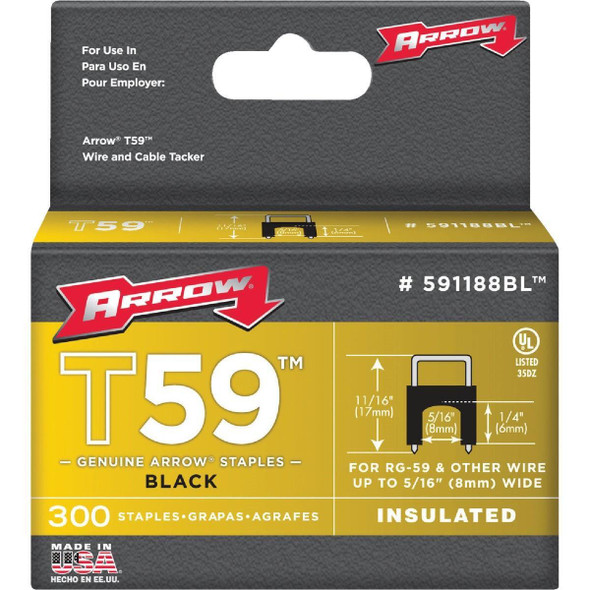591188BL Arrow Insulated Black Cable Staple, 1/4 In. (300-Pack)