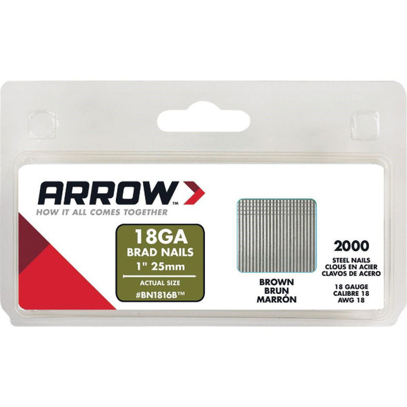 BN1816BCS Arrow 18-Gauge Brown Steel Brad Nail, 1 In. (2000-Pack)