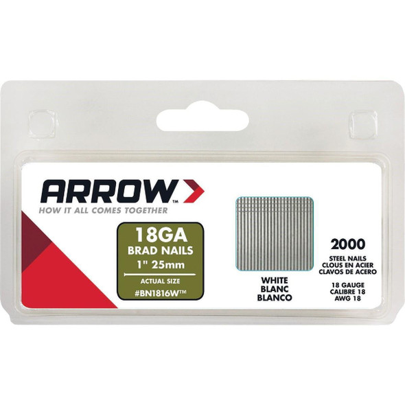 BN1816WCS Arrow 18-Gauge White Steel Brad Nail, 1 In. (2000-Pack)