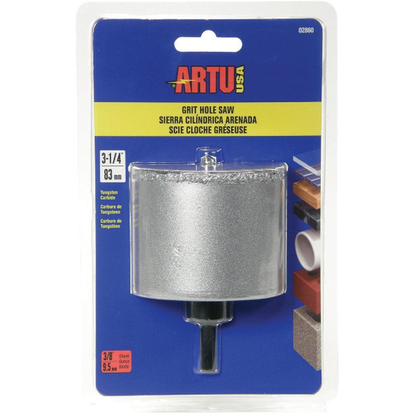 02860 ARTU 3-1/4 In. Tungsten Carbide Grit Hole Saw with Arbor and Pilot Bit