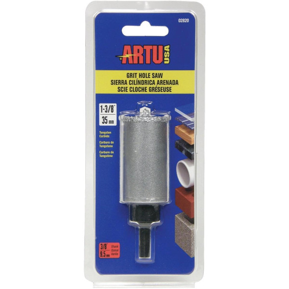 02820 ARTU 1-3/8 In. Tungsten Carbide Grit Hole Saw with Arbor and Pilot Bit