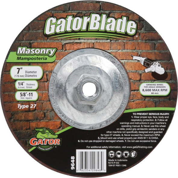 9648 Gator Blade Type 27 7 In. x 1/4 In. x 5/8 In.-11 Masonry Cut-Off Wheel