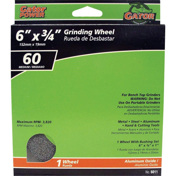6011GA Gator Blade 6 In. 3/4 In. Adjustable - 1", 3/4", 5/8", 1/2" Bench Grinding Wheel