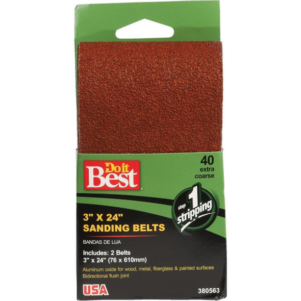 380563 3 In. x 24 In. 40 Grit Heav-Duty Sanding Belt (2-Pack)