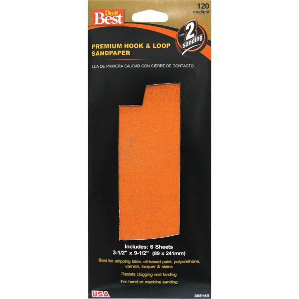 7245004 3-1/2 In. x 9-1/2 In. 120G Premium Hook And Loop Sandpaper (6 Count)