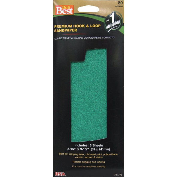 7243004 3-1/2 In. x 9-1/2 In. 80G Premium Hook And Loop Sandpaper (6 Count)