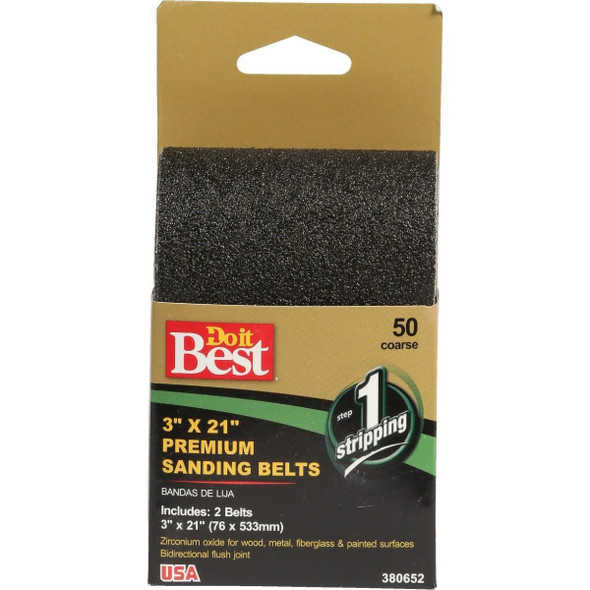 380644GA 3 In. x 21 In. 80 Grit Heavy-Duty Premuim Sanding Belt (2-Pack)