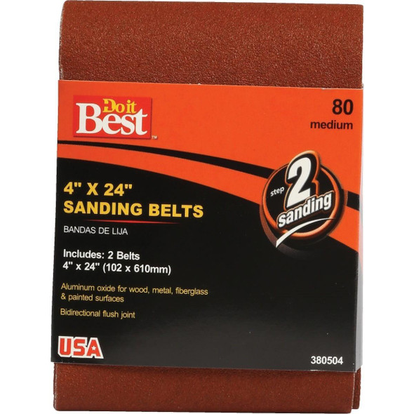 380504GA 4 In. x 24 In. 80 Grit Heavy-Duty Sanding Belt (2-Pack)
