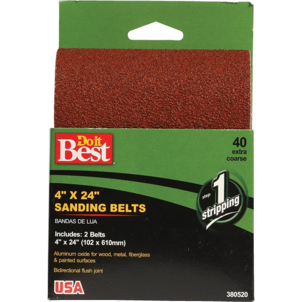 380520GA 4 In. x 24 In. 40 Grit Heavy-Duty Sanding Belt (2-Pack)