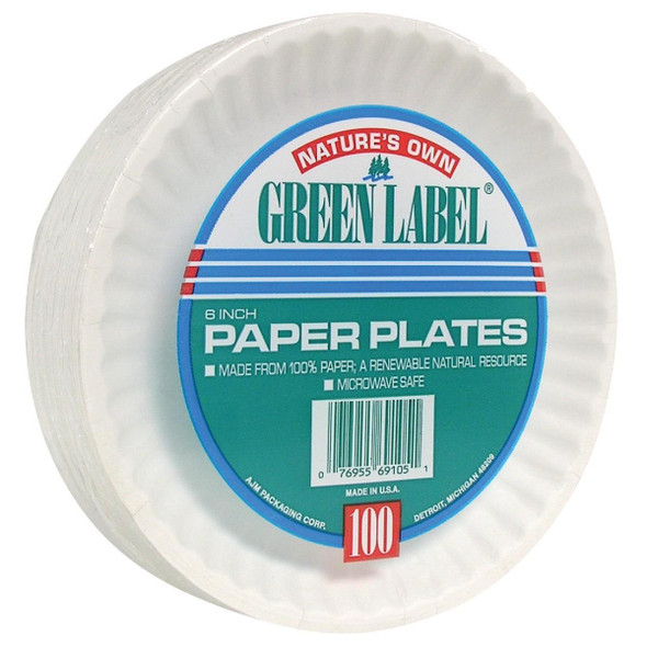 PP6GRAWH AJM Nature's Own Green Label 6 In. Paper Plates (100-Count)