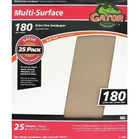 4206 Gator Multi-Surface 9 In. x 11 In. 180 Grit Extra Fine Sandpaper (25-Pack)