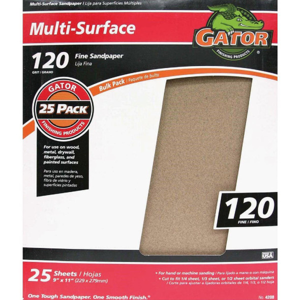 4208 Gator Multi-Surface 9 In. x 11 In. 120 Grit Fine Sandpaper (25-Pack)