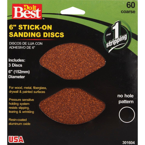 301604GA 6 In. 60 Grit Stick-On Sanding Disc (3-Pack)