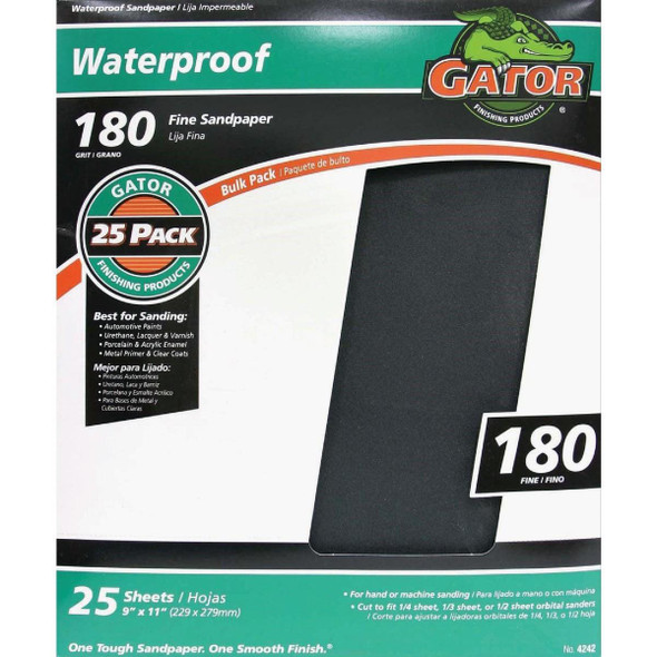 4242 Gator Waterproof 9 In. x 11 In. 180 Grit Fine Sandpaper (25-Pack)