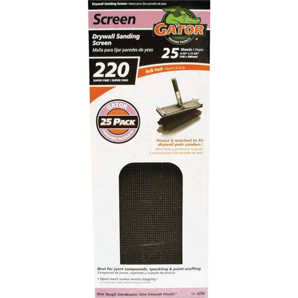 4255 Gator Grit 220 Grit 4-3/8 In. x 11 In. Precut Drywall Sanding Screen (25-Pack)