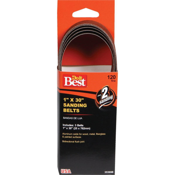 353698GA 1 In. x 30 In. 120 Grit Power Sanding Sanding Belt (3-Pack)