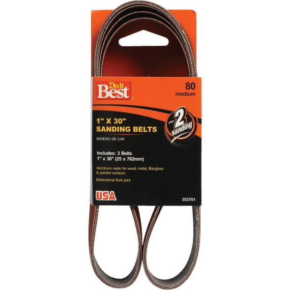 353701GA 1 In. x 30 In. 80 Grit Power Sanding Sanding Belt (3-Pack)