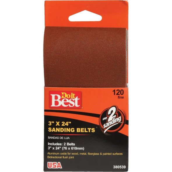 380539GA 3 In. x 24 In. 120 Grit Heavy-Duty Sanding Belt (2-Pack)
