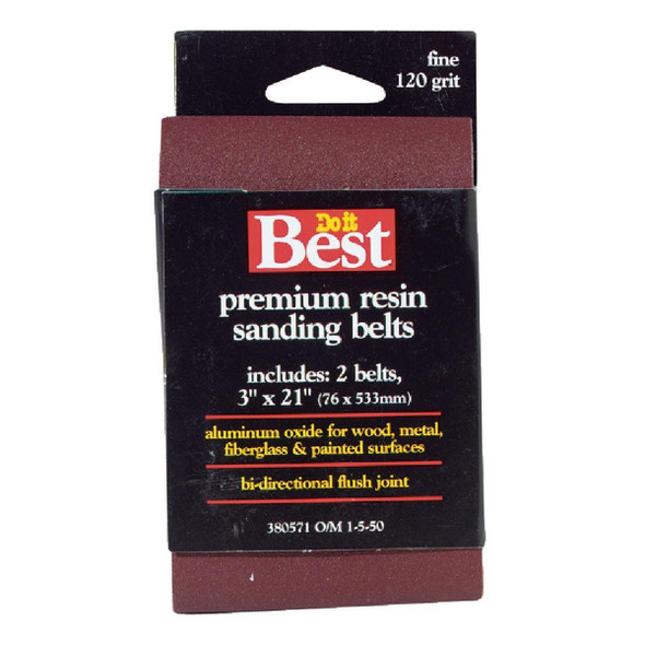 380571GA 3 In. x 21 In. 120 Grit Heavy-Duty Sanding Belt (2-Pack)