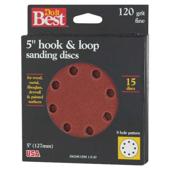 380288GA 5 In. 120-Grit 8-Hole Pattern Vented Sanding Disc with Hook & Loop Backing (15-Pack)